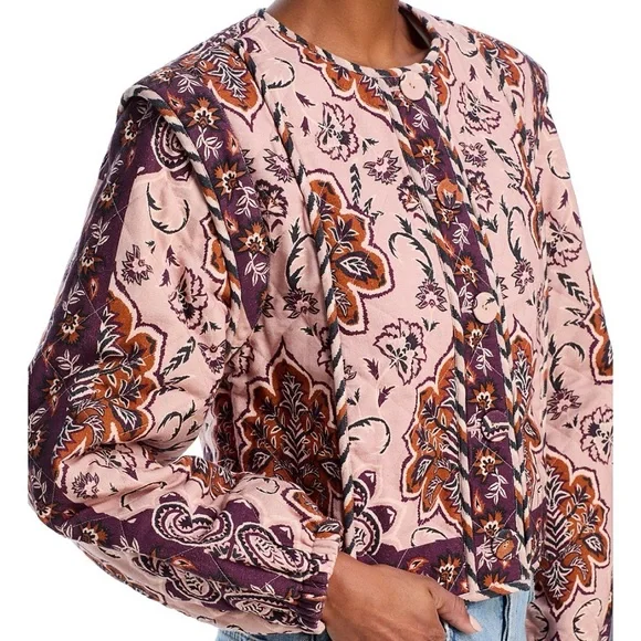 FARM Rio Glam Tapestry Floral Quilted Pink Jacket Small
